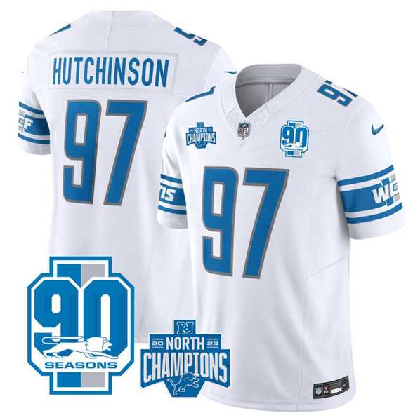 Men & Women & Youth Detroit Lions #97 Aidan Hutchinson White 2023 90th Anniversary North Division Champions Patch Limited Stitched Jersey,We sell and wholesale Men & Women & Youth Detroit Lions #97 Aidan Hutchinson White 2023 90th Anniversary North Division Champions Patch Limited Stitched Jersey on line form chian!